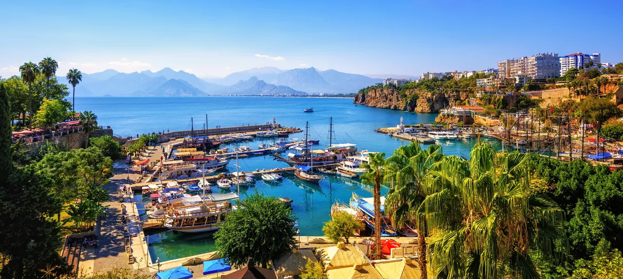 Panorama of the old harbour in Antalya, Turkey.